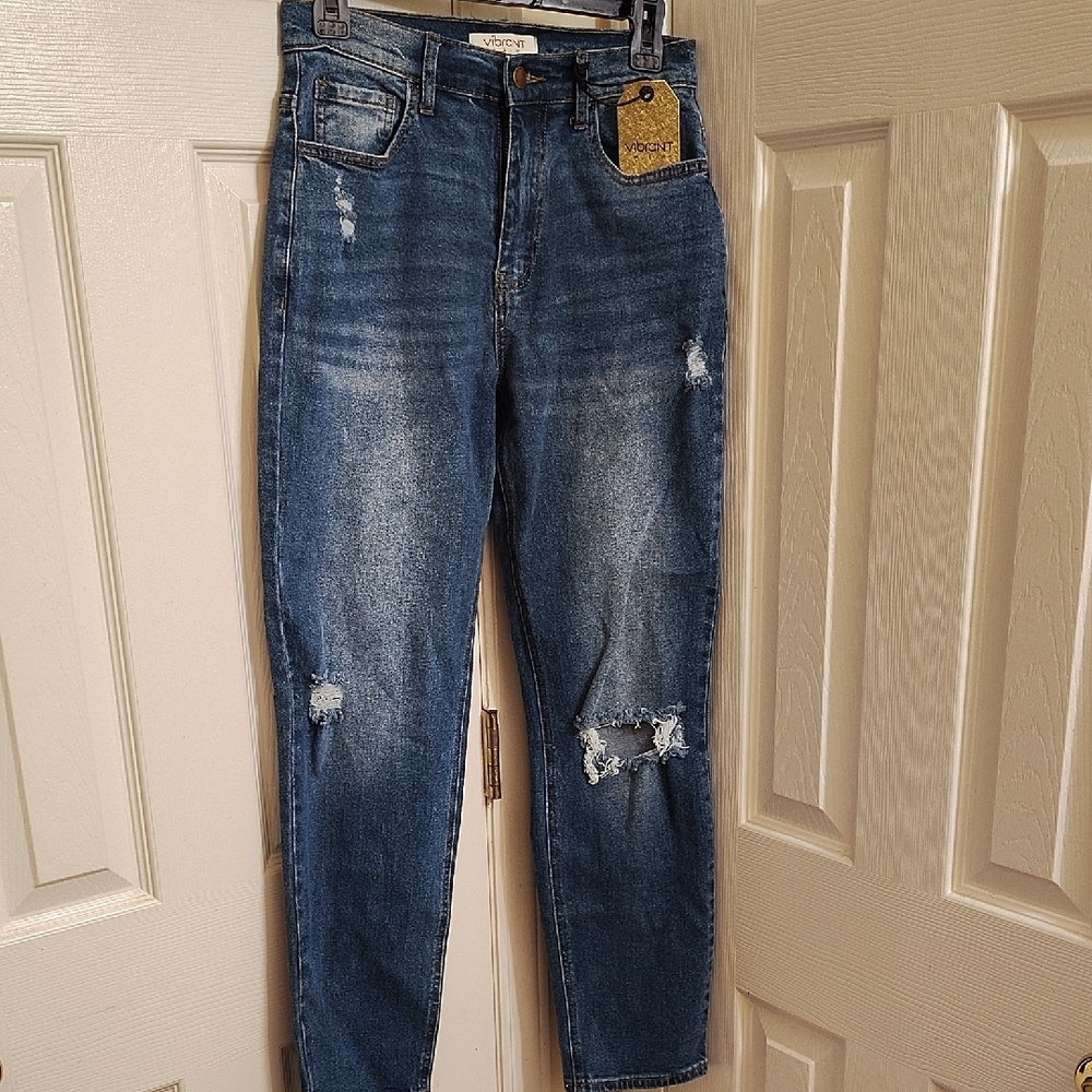 Women's Dark Blue Distressed Ankle Jeans